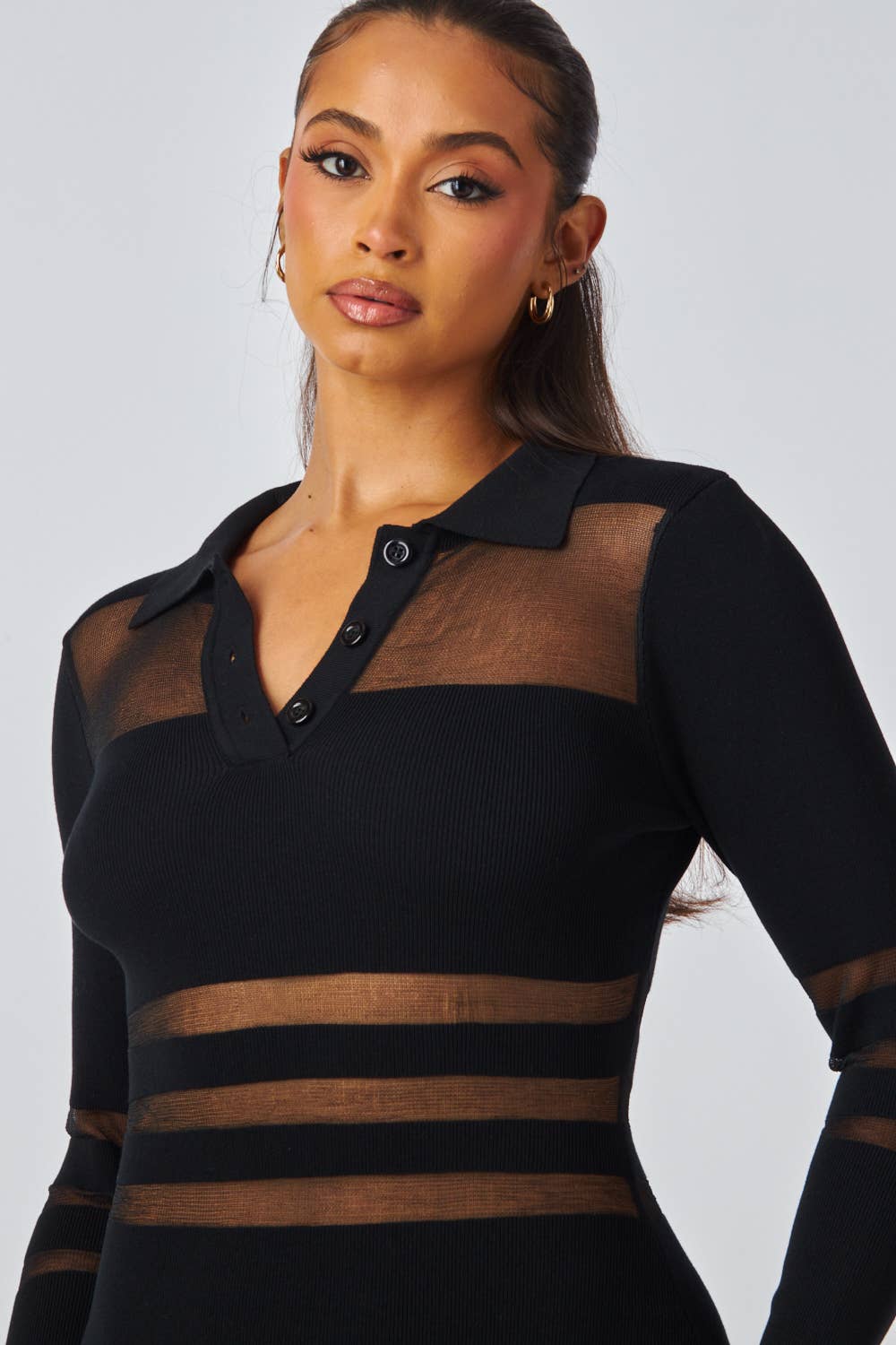 Sheer Seduction Collar Maxi Dress - SHE RARE