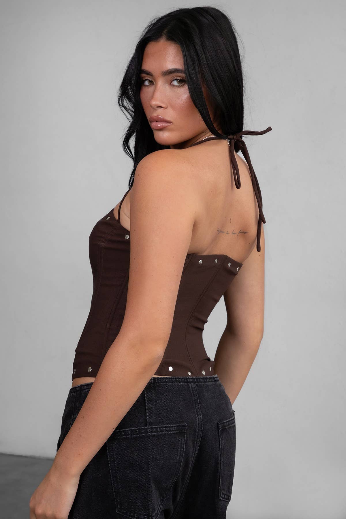 Briel Studded Halter Corset Top