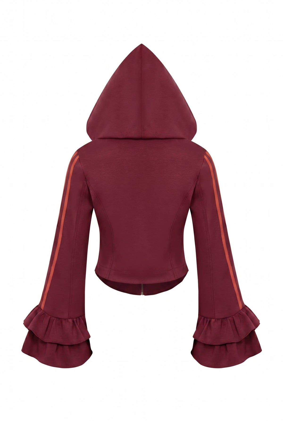 Burgundy Ruffle Two-Piece Set - ruffle bell-sleeve jacket, back view