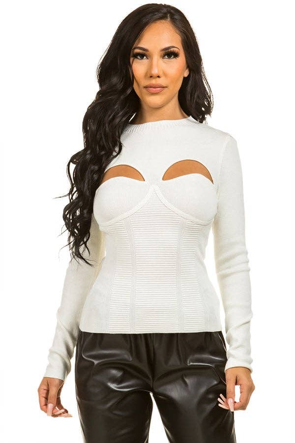 Cutout Sculpt Knit Top - She Rare Boutique