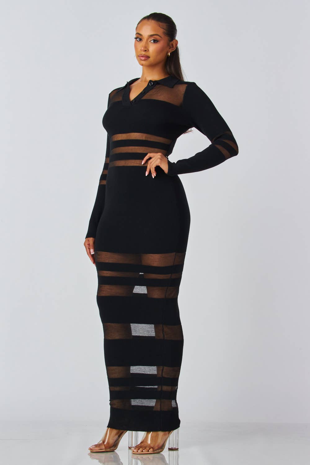 Sheer Seduction Collar Maxi Dress - SHE RARE