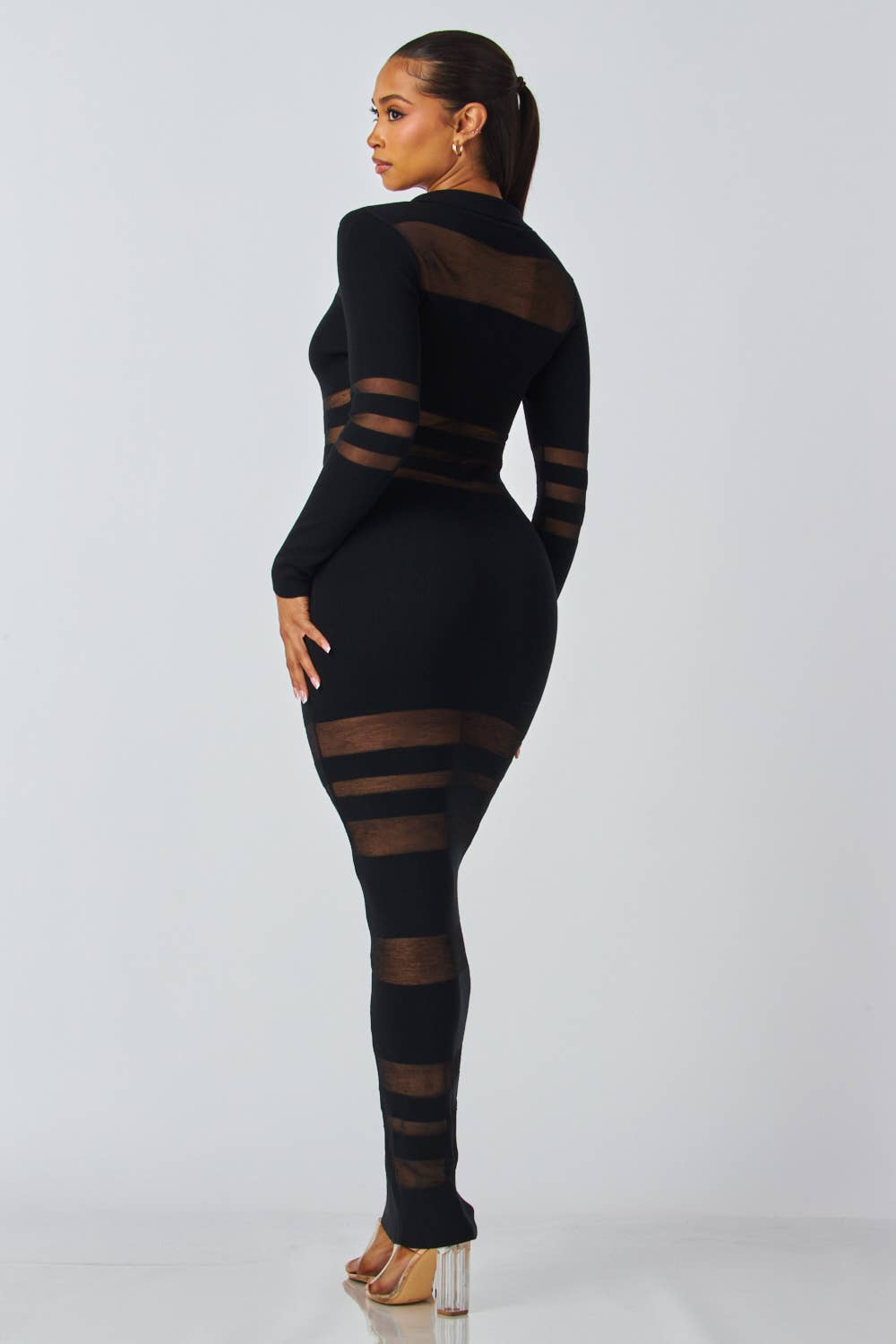 Sheer Seduction Collar Maxi Dress - SHE RARE