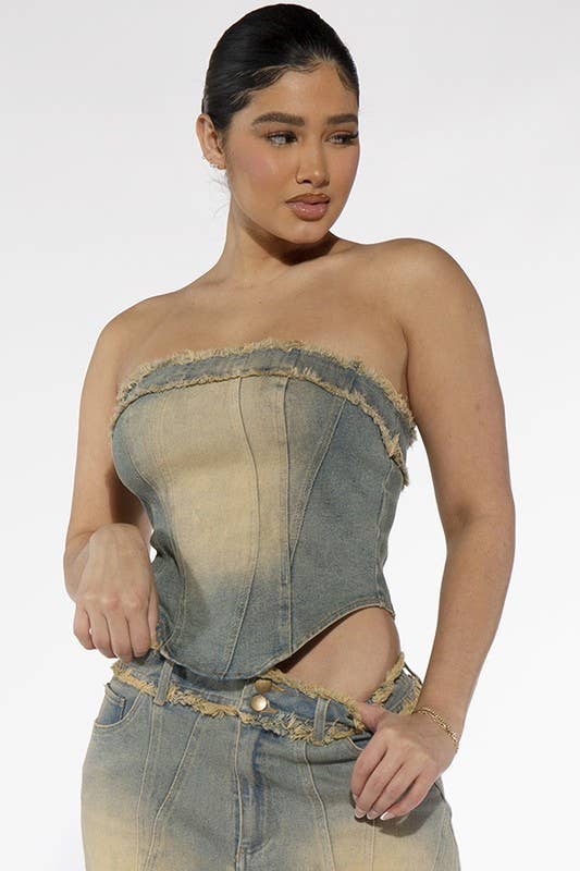 Vintage Fringed Denim Tube Top