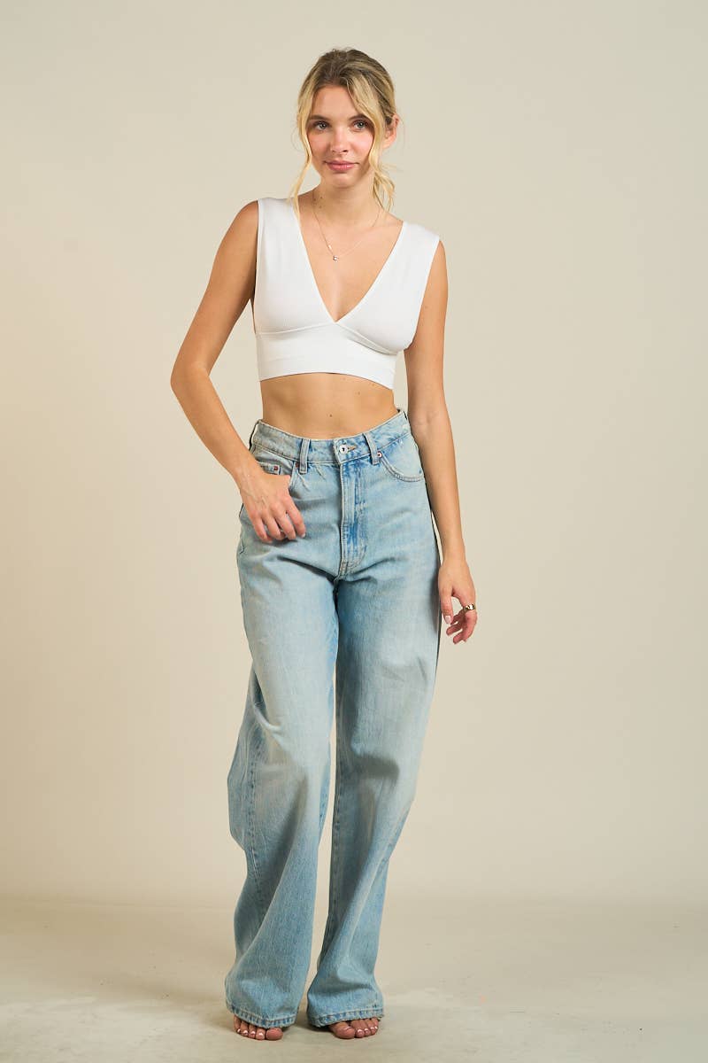 Bare Back Ribbed Deep V Crop Top - She Rare Boutique