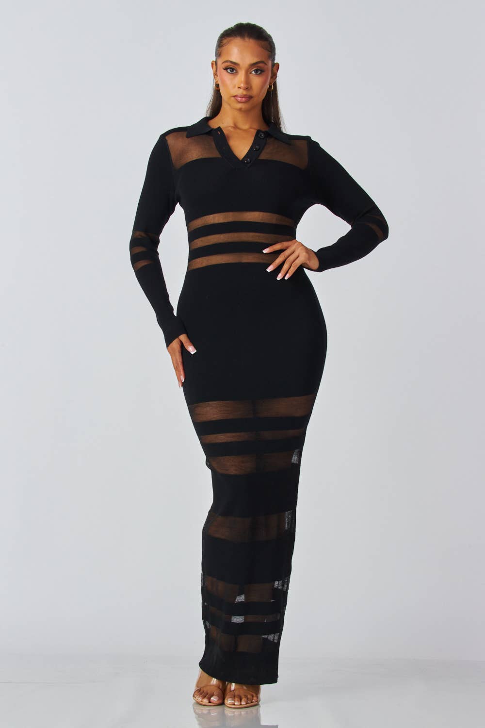 Sheer Seduction Collar Maxi Dress - SHE RARE
