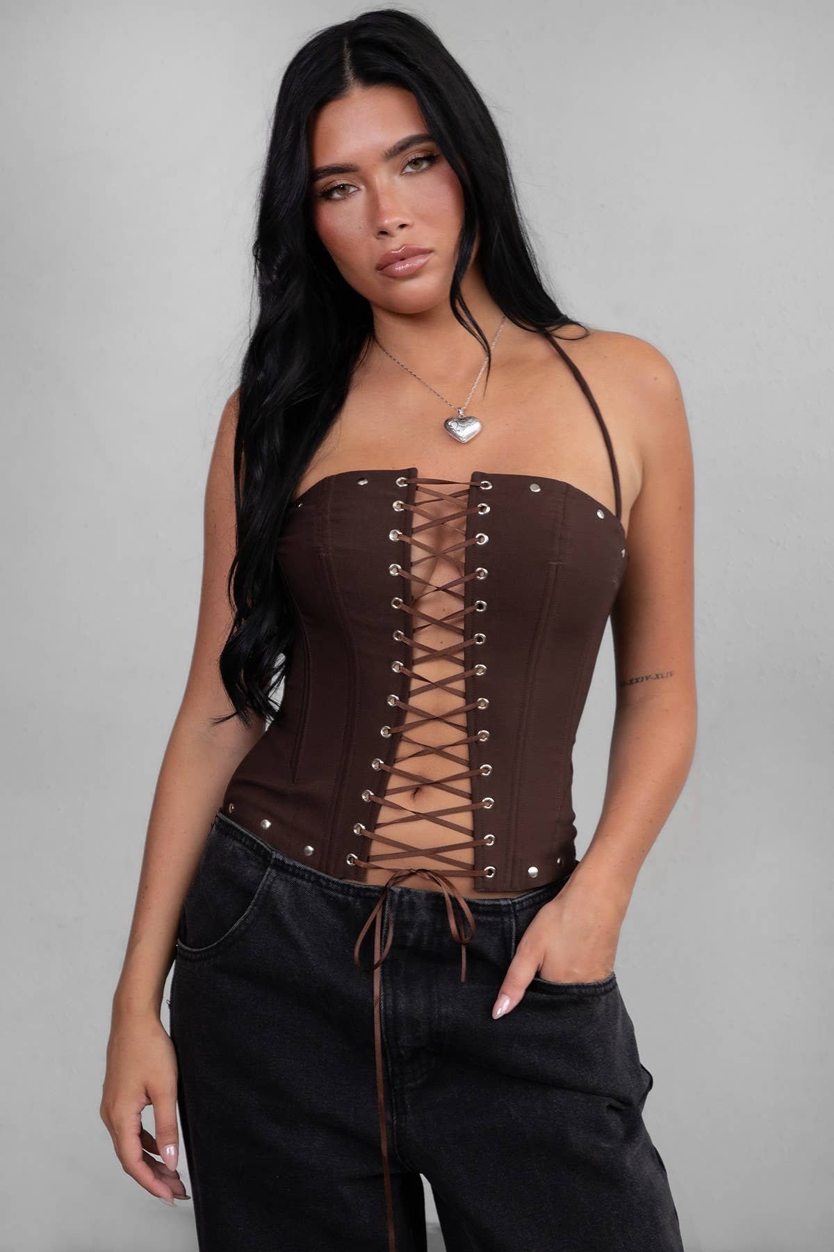 Briel Studded Halter Corset Top