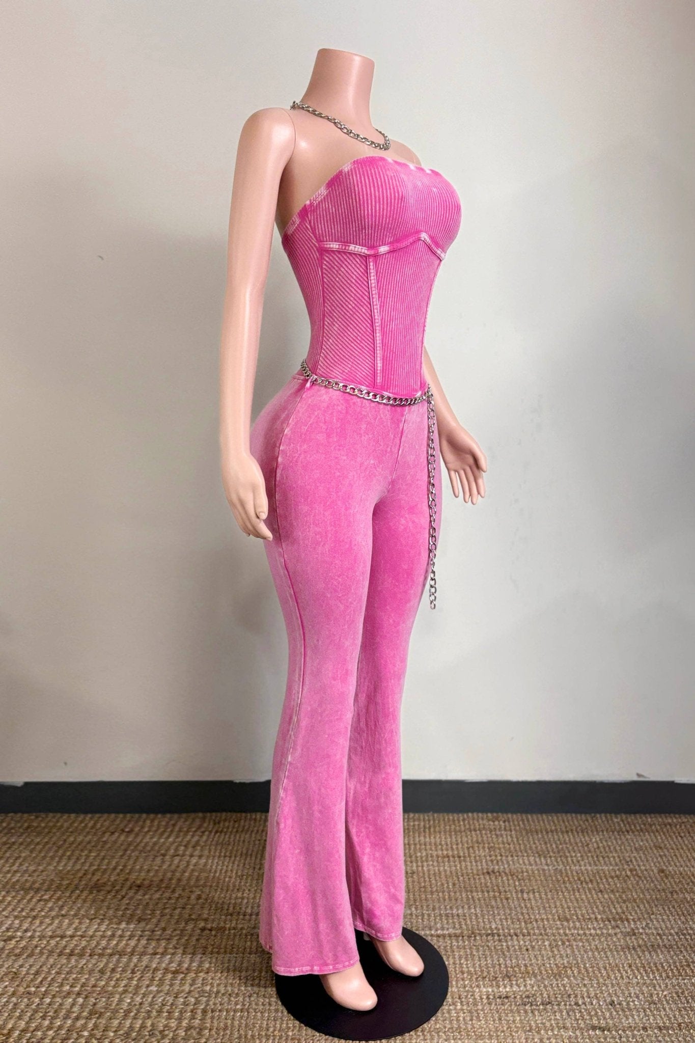 Pink Mineral Wash Chain Detail Jumpsuit - She Rare Boutique
