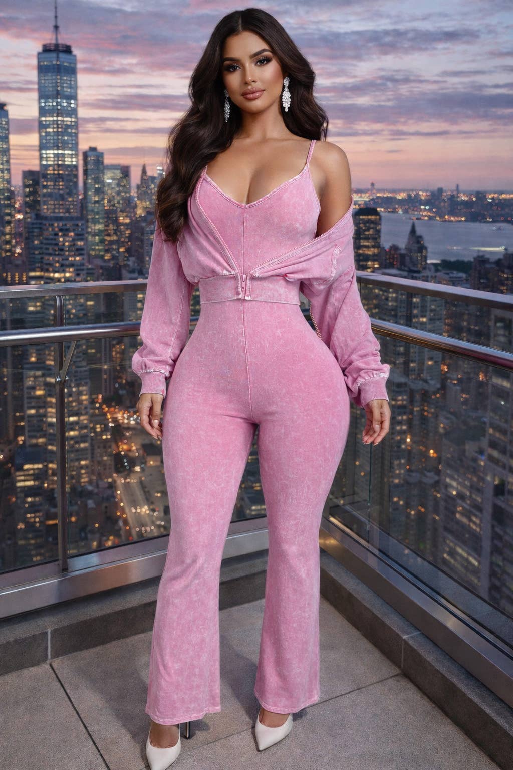 Pink Statement Flare Jumpsuit Set - She Rare Boutique
