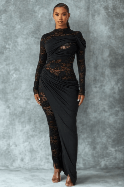 Luxe Shadow Lace Drape Jumpsuit - She Rare Boutique