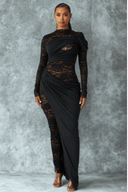 Luxe Shadow Lace Drape Jumpsuit - She Rare Boutique