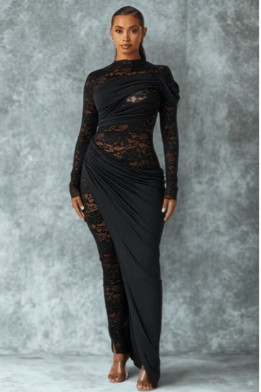 Luxe Shadow Lace Drape Jumpsuit - She Rare Boutique