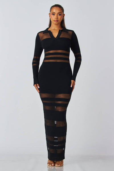 Sheer Seduction Collar Maxi Dress - SHE RARE
