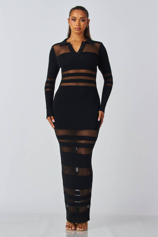 Sheer Seduction Collar Maxi Dress - SHE RARE