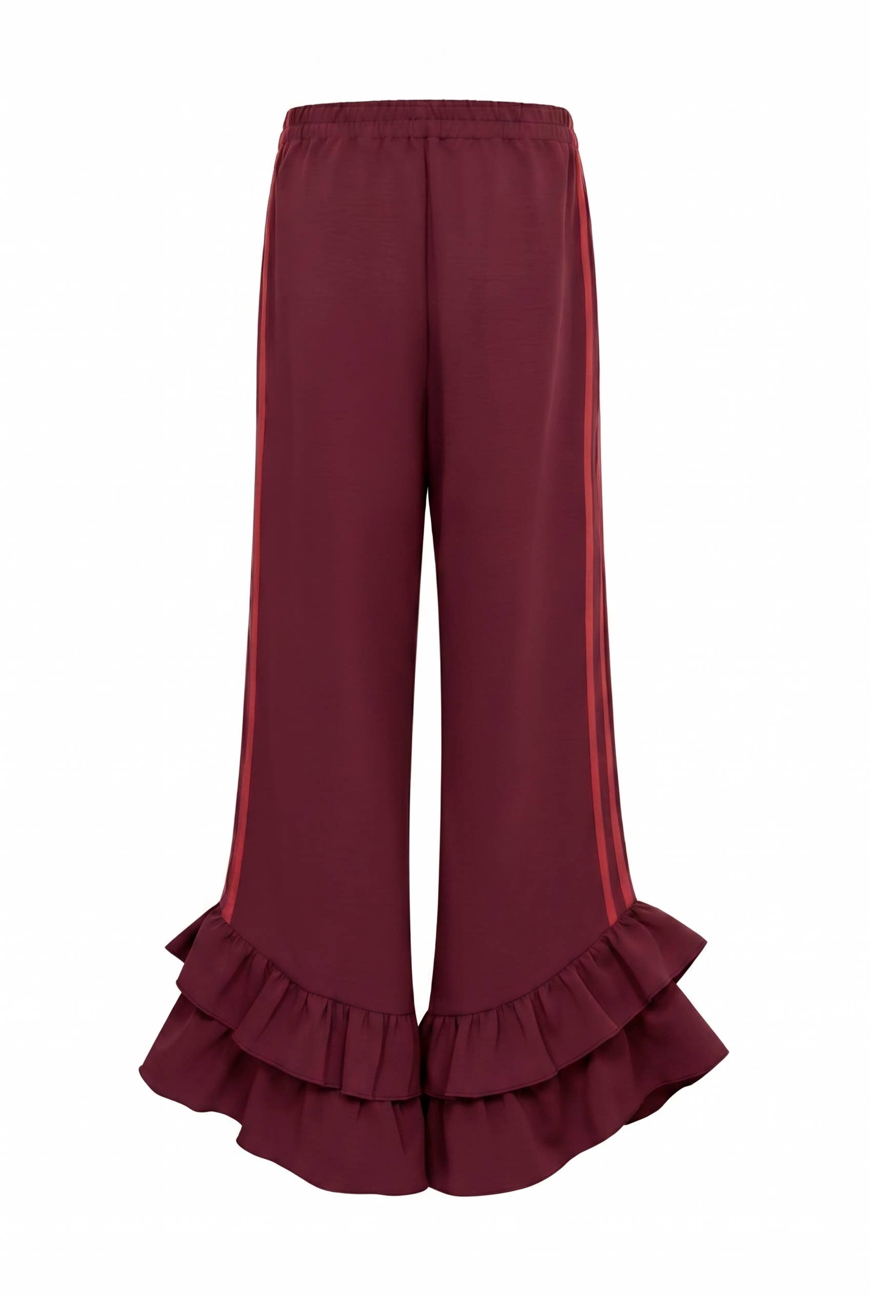 Burgundy Ruffle Two-Piece Set - ruffle hem pants, back view
