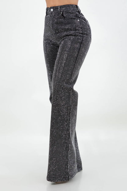 Rhinestone Flare Denim Jeans - She Rare Boutique