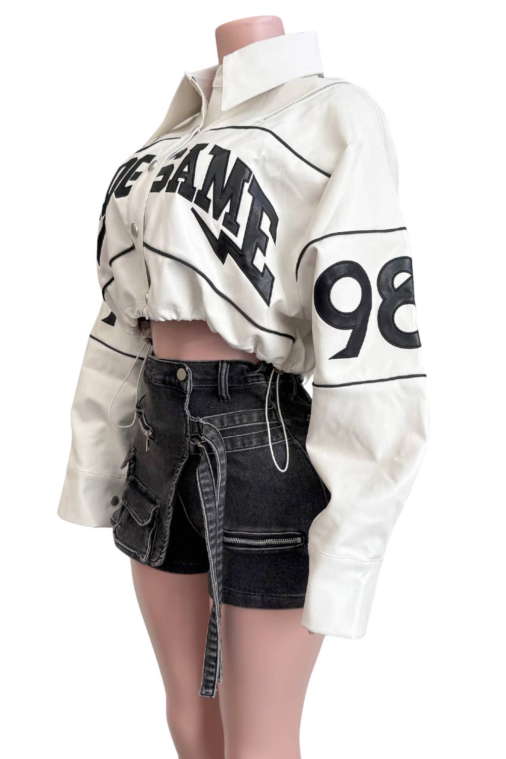 Edge Status Cropped PU Jacket - She Rare Boutique