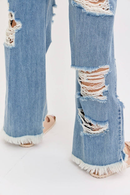 Run The Streets Distressed Wide Leg Jeans - She Rare Boutique