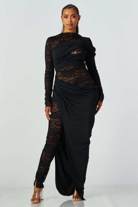 Luxe Shadow Lace Drape Jumpsuit - She Rare Boutique