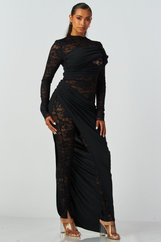 Luxe Shadow Lace Drape Jumpsuit - She Rare Boutique