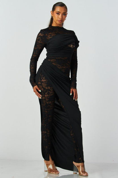 Luxe Shadow Lace Drape Jumpsuit - She Rare Boutique