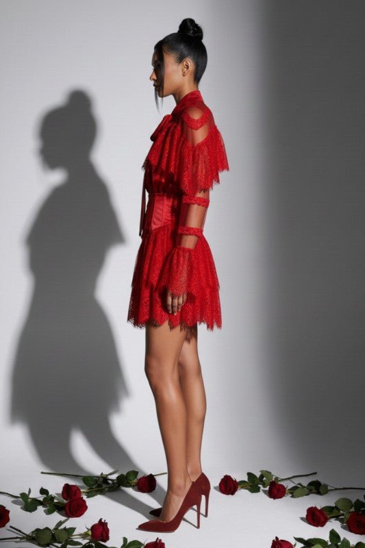 Scarlet Allure Lace Mini Dress - She Rare Boutique