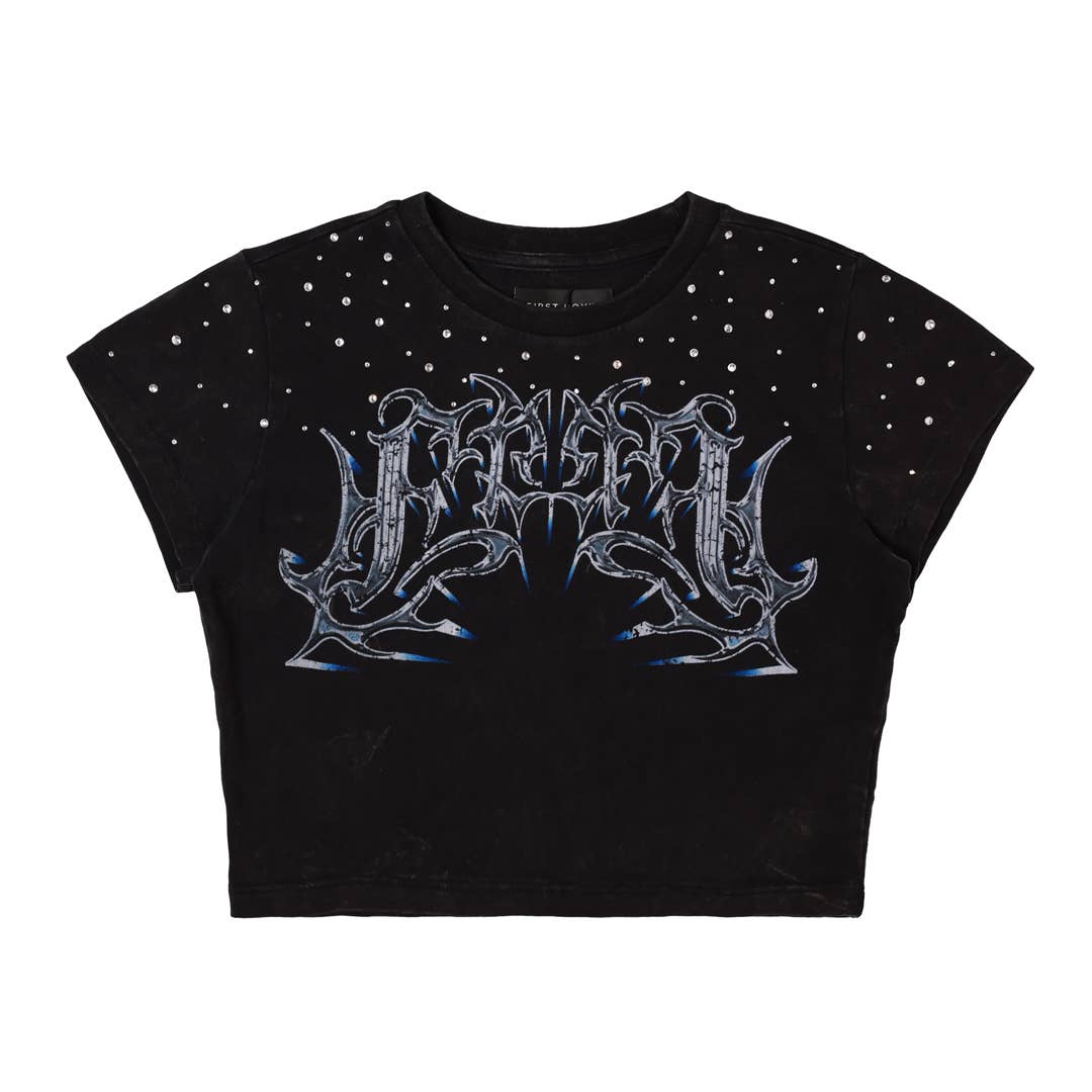 Rhinestone Washed Baby Tee - She Rare Boutique