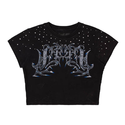 Rhinestone Washed Baby Tee - She Rare Boutique