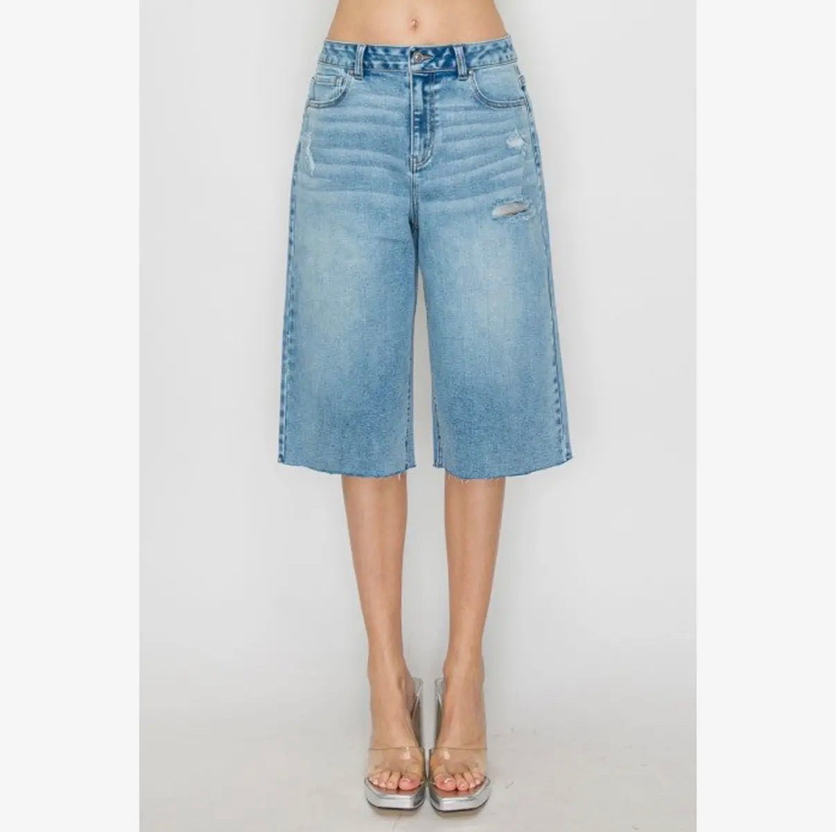 Wild Raw Hem Bermuda Denim Shorts - She Rare Boutique