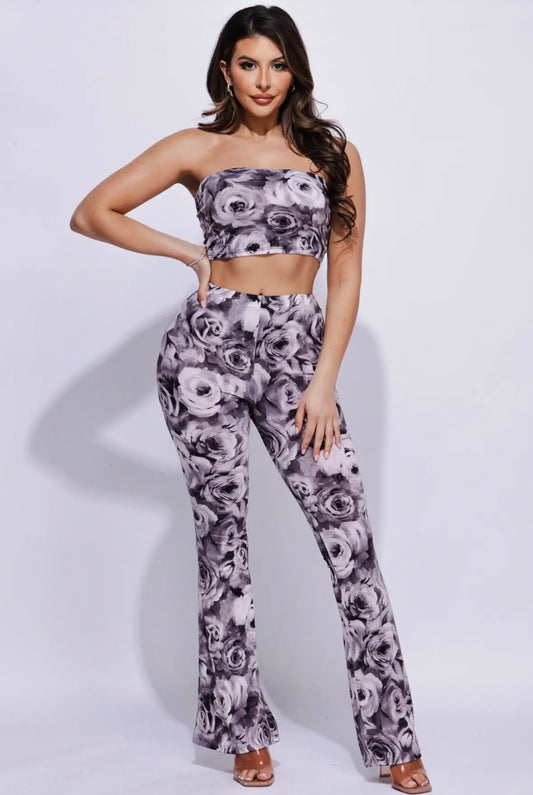 Printed Rose Tube Top Set