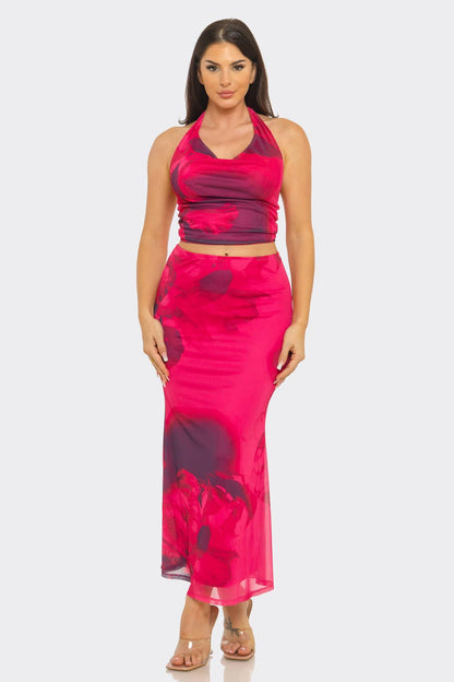 Olive Bloom Mesh Skirt Set - She Rare Boutique
