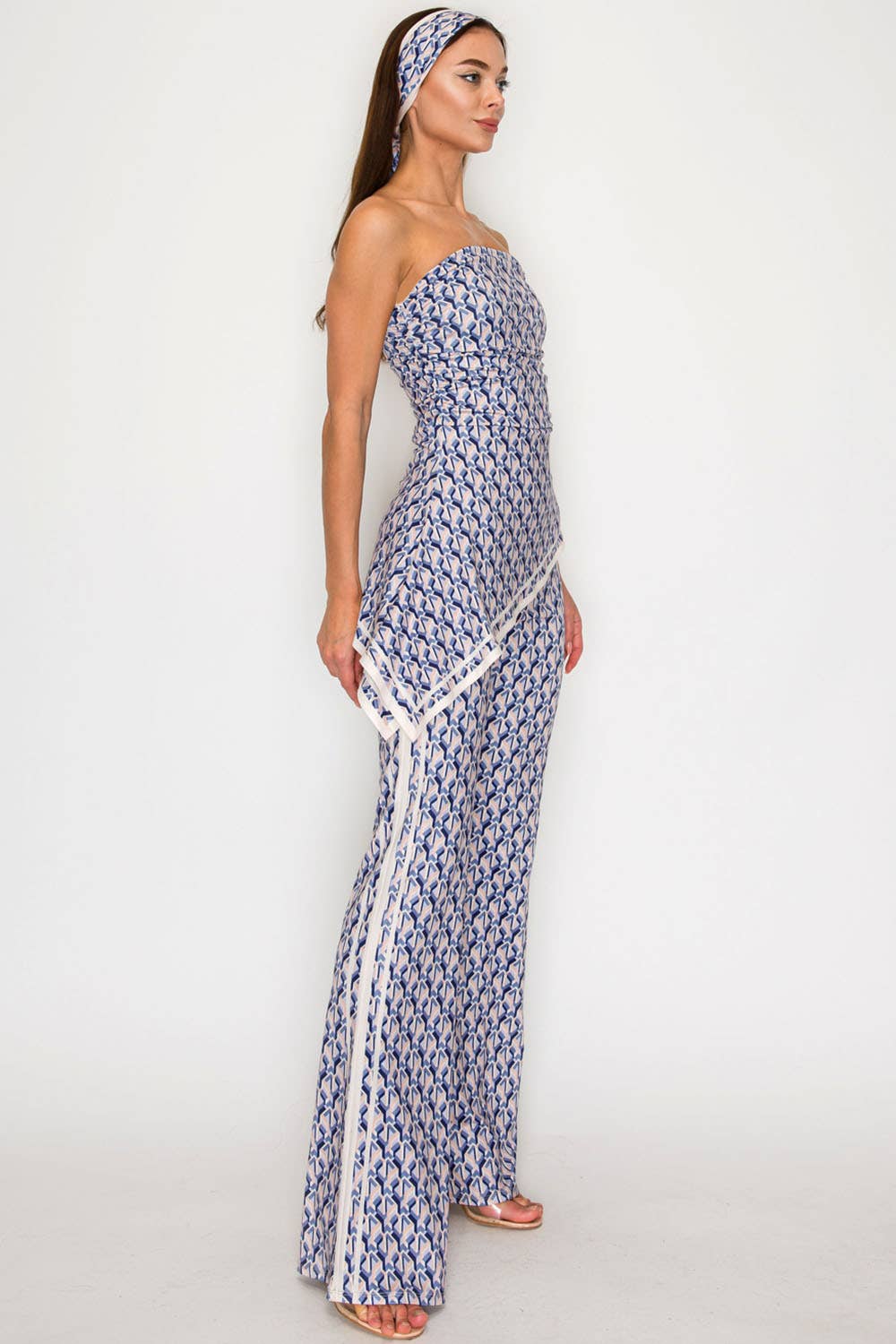 Coastal Print Strapless Jumpsuit - She Rare Boutique