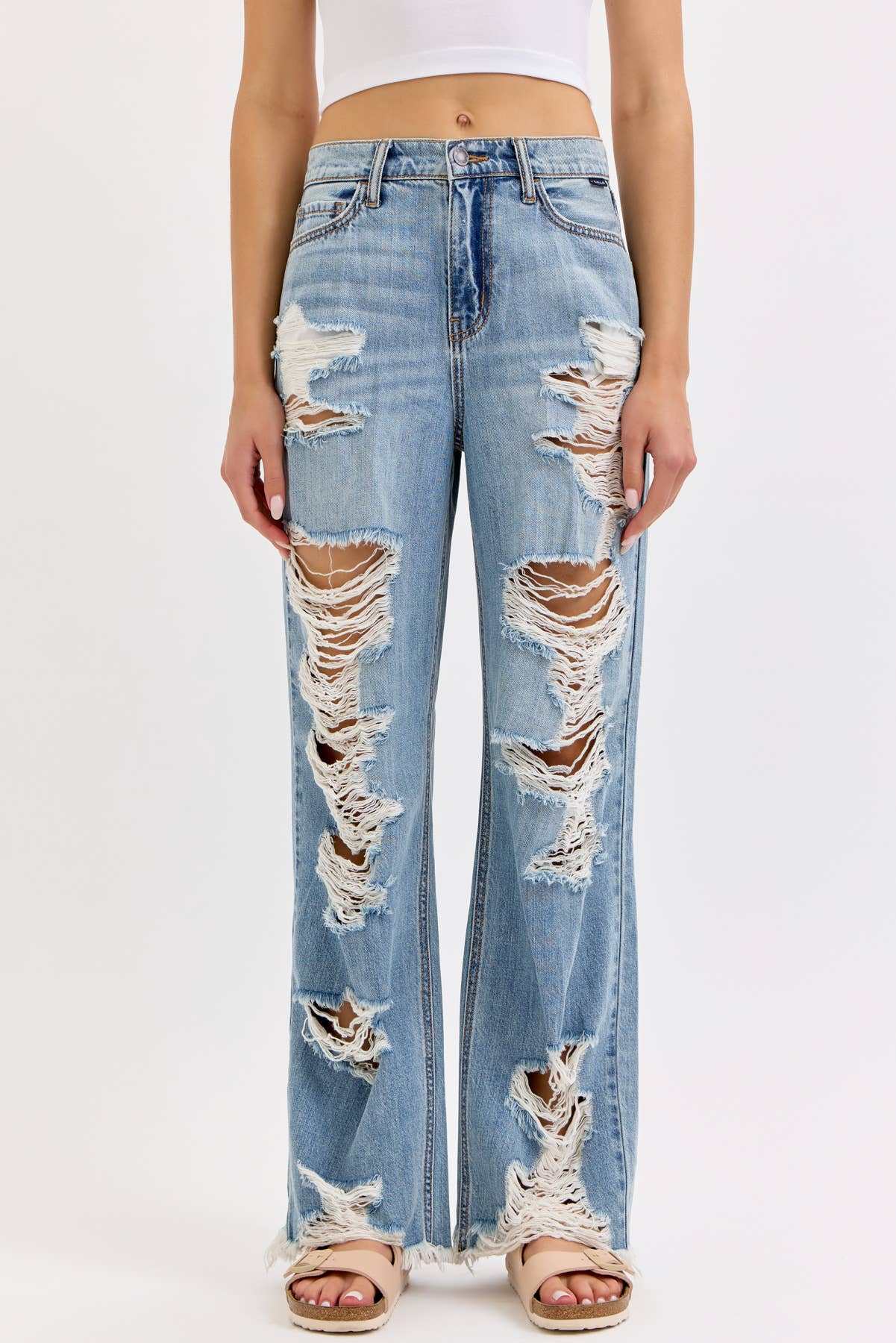 Run The Streets Distressed Wide Leg Jeans - She Rare Boutique