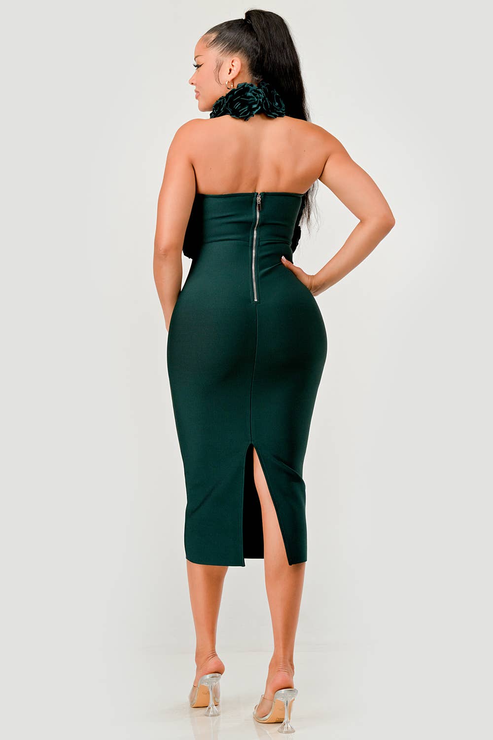 Rose Appliqué Halter Midi Dress - She Rare Boutique