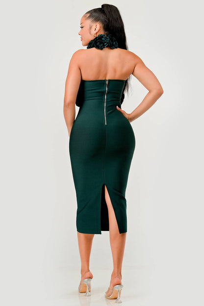 Rose Appliqué Halter Midi Dress - She Rare Boutique