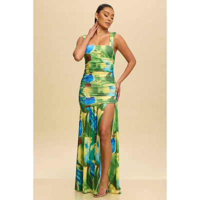 Lush Escape Ruched Maxi Dress - She Rare