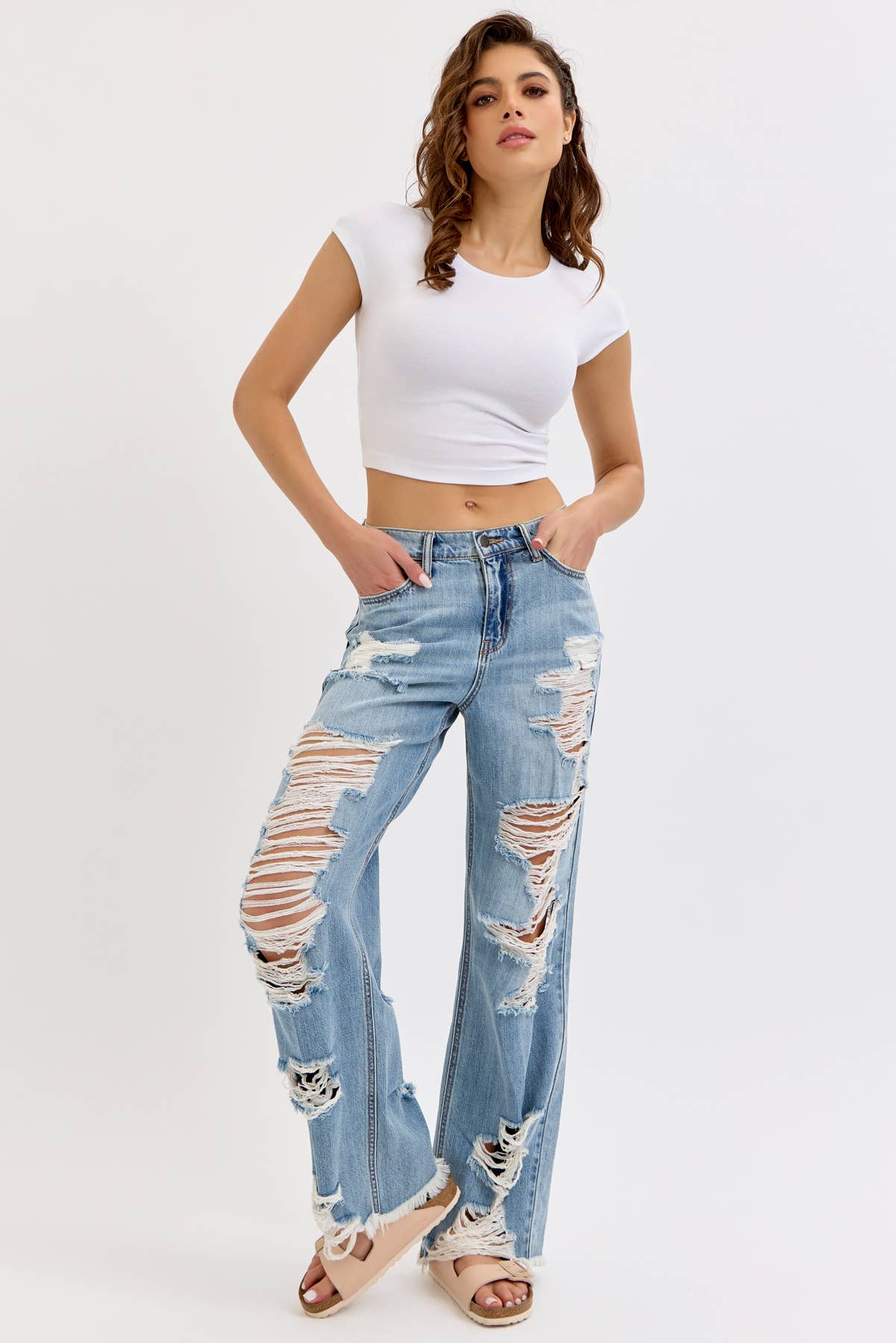 Run The Streets Distressed Wide Leg Jeans - She Rare Boutique