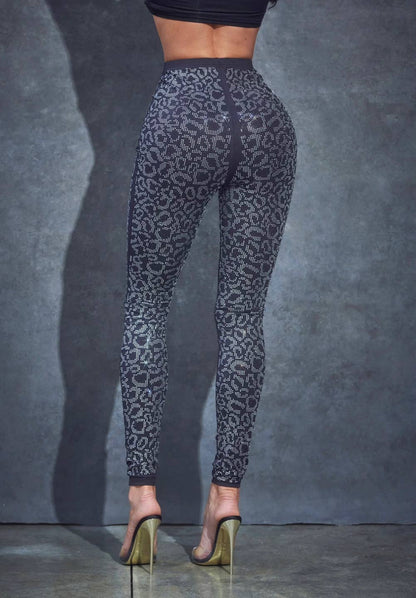 Animal Pattern Rhinestone Leggings