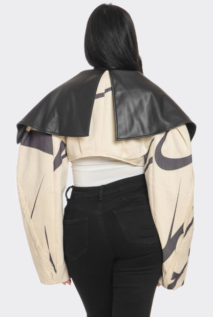 Two-Tone Puff Sleeve Bomber Jacket