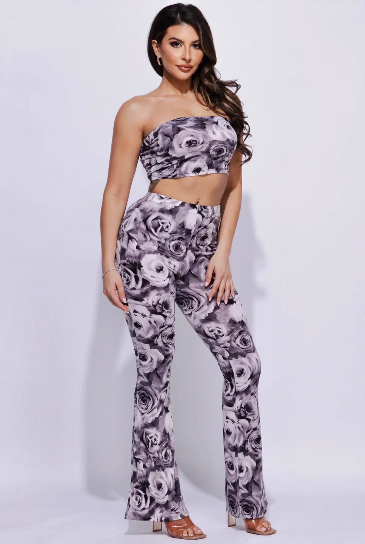 Printed Rose Tube Top Set