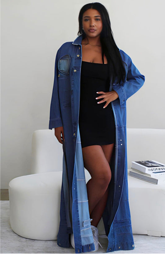 Long Denim Slit Jacket