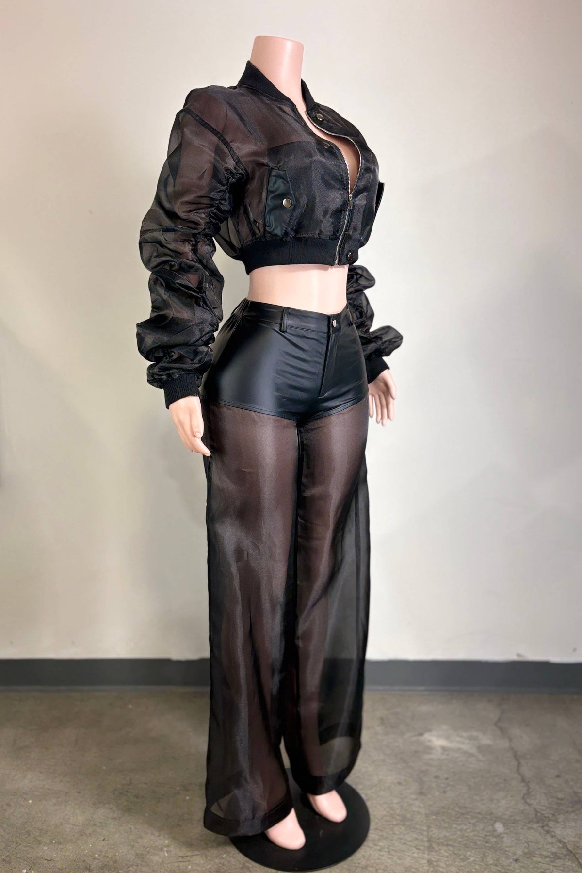Side view of the After Dark Black Organza Pant Set