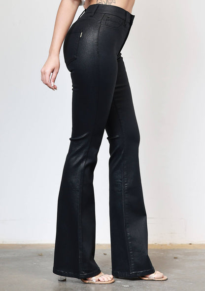 Coated Black Flare Jeans - SHE RARE
