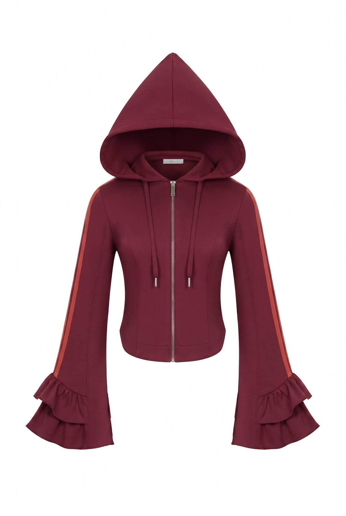Burgundy Ruffle Two-Piece Set - ruffle bell-sleeve jacket, front view