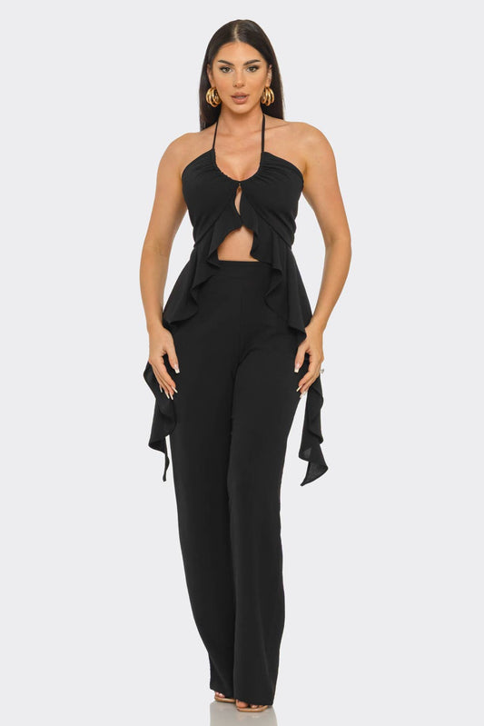 Black Chic Halter Pant Set - She Rare Boutique