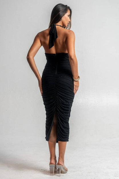 Black Mesh Dress featuring black mesh fabric and lined construction