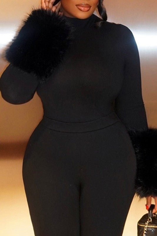 Faux Fur Cuff Bodysuit - She Rare Boutique