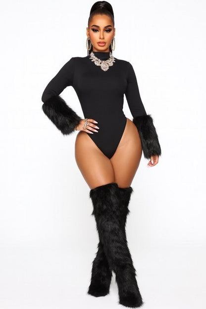 Faux Fur Cuff Bodysuit - She Rare Boutique