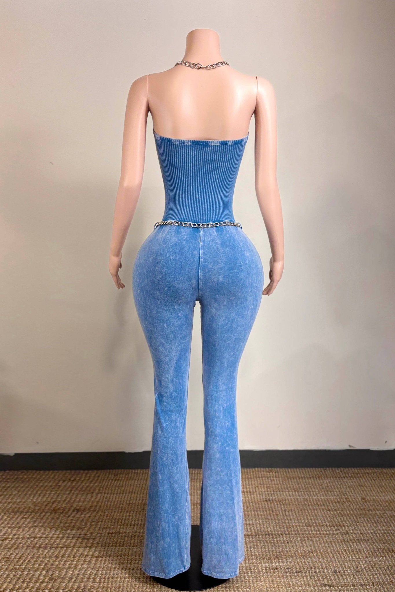 Blue Mineral Wash Stud Detail Jumpsuit - She Rare Boutique