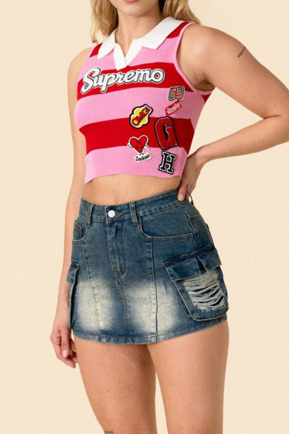 Cherry Pop Stripe Crop Tank - She Rare Boutique
