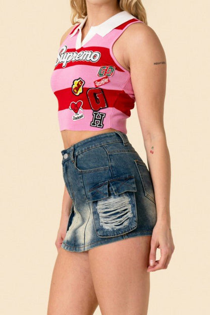 Cherry Pop Stripe Crop Tank - She Rare Boutique